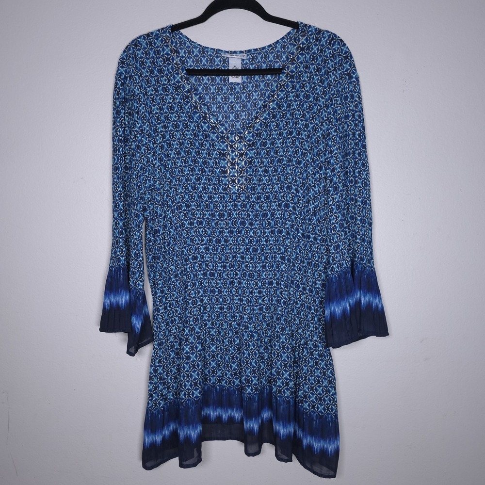 Catherines Womens Studded Artsy Top Size 4X Blue Abstract Office Mature